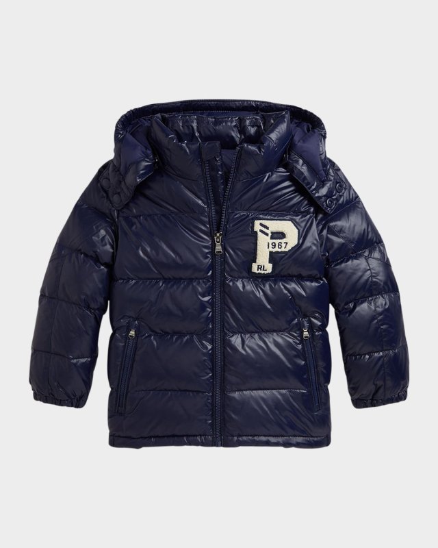 Boy's Recycled Nylon Hooded Down Jacket, Size 2-7